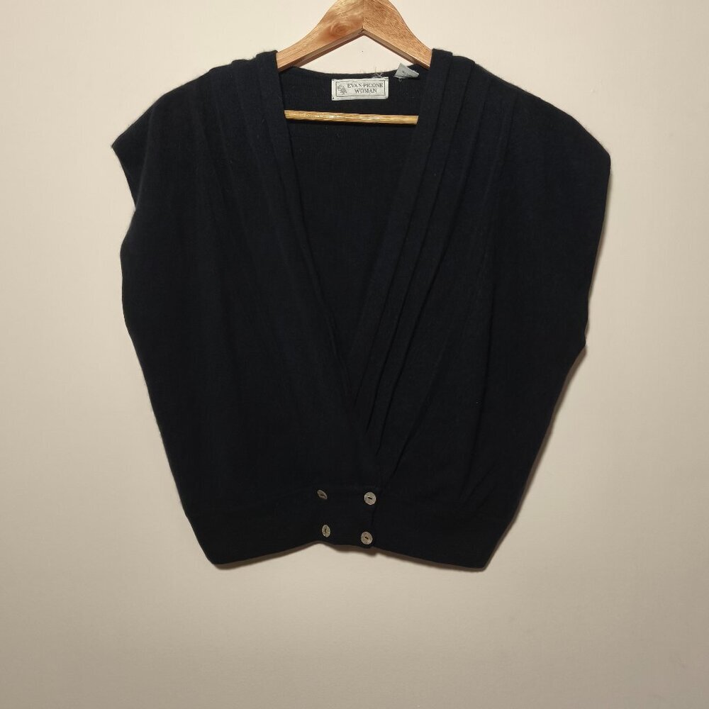 Vintage Evan Picone Lambswool Angora Boxy Fit Pleated Sweater Vest sz 2X Black